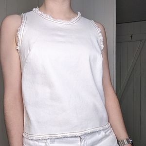 Raw Edge White Denim Muscle Tank Top